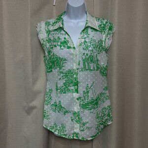 Lilly Pulitzer Spring Fever Toile Sleeveless Top Women's Size 8 White Green